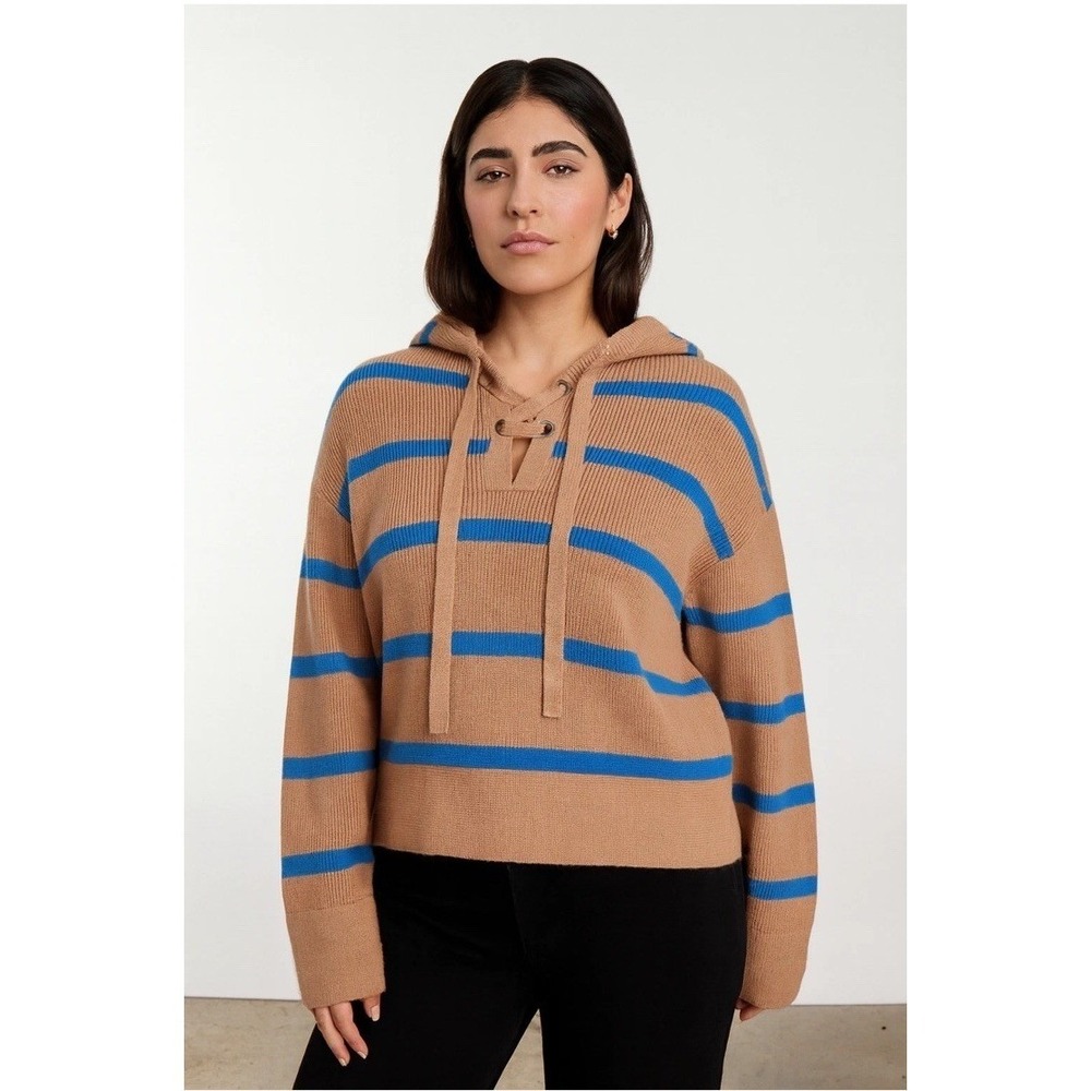 Everlane NWT Brown And Blue Stripe Tie Knit Sweater Wool Cotton Size‎ Small